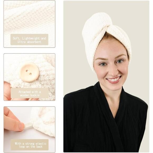 Extra Large 4 Pack Microfiber Hair Towel Wrap for Women Super Absorbent & Quick - Picture 5 of 8